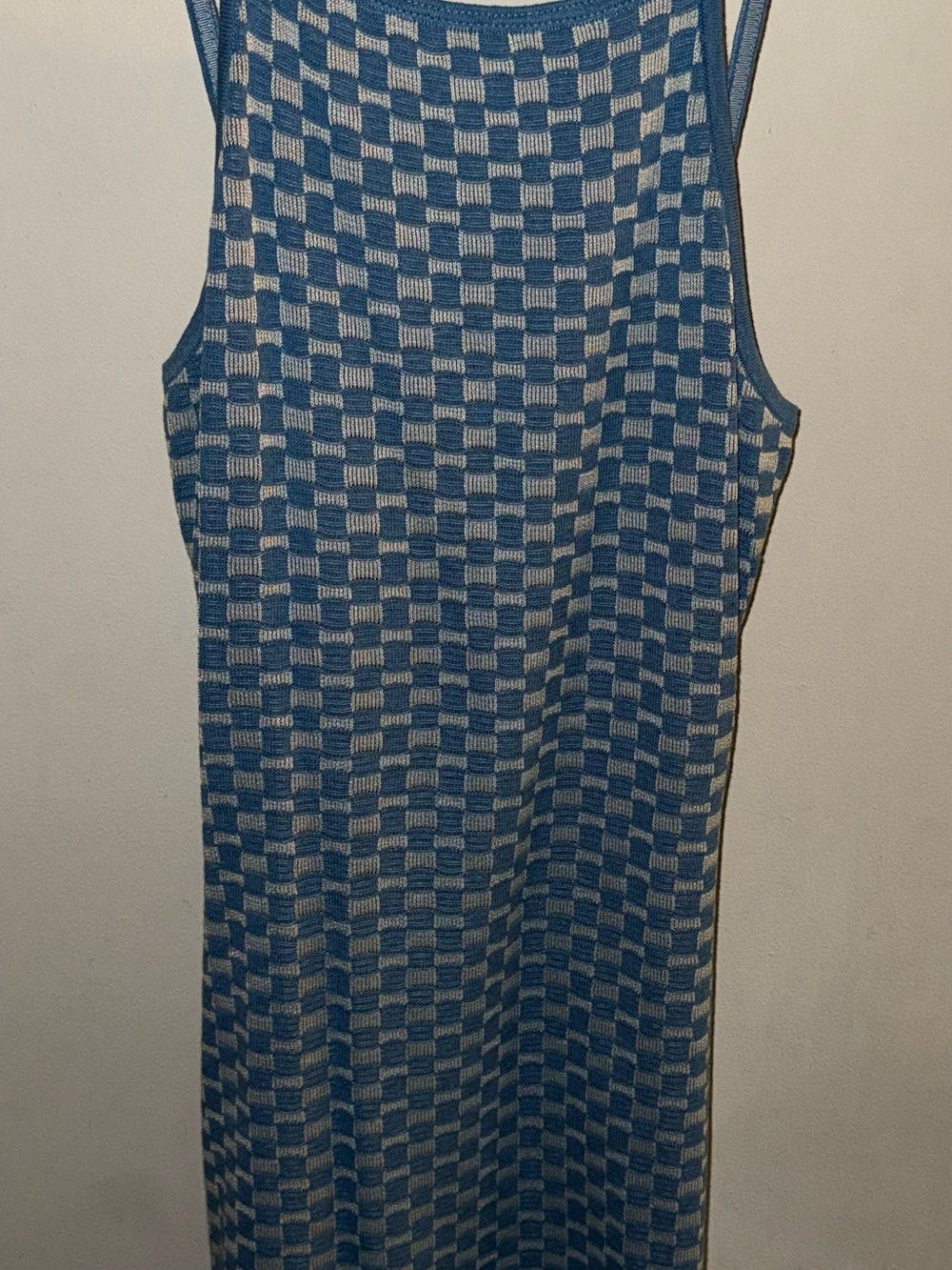 Guest in Residence Checker Knit Tank Dress - Blue and Cream